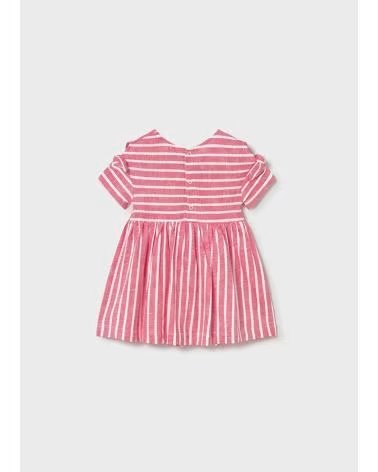 MAYORAL VESTIDO A RAYAS CON BOLSO FRESA ROSA