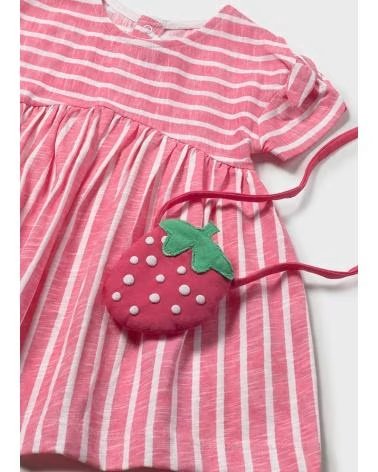 MAYORAL VESTIDO A RAYAS CON BOLSO FRESA ROSA