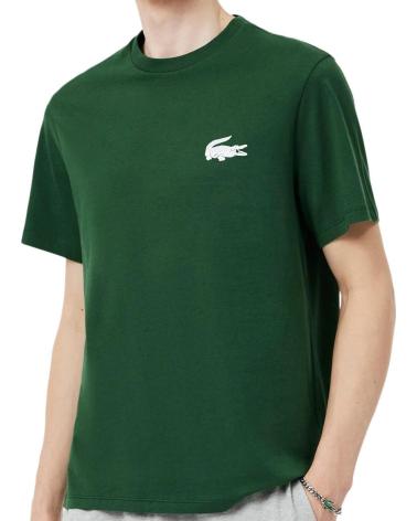 LACOSTE CAMISETA LOUNGEWEAR ESTAMPADO COCODRILO BLANCO SOBRE VERDE 2