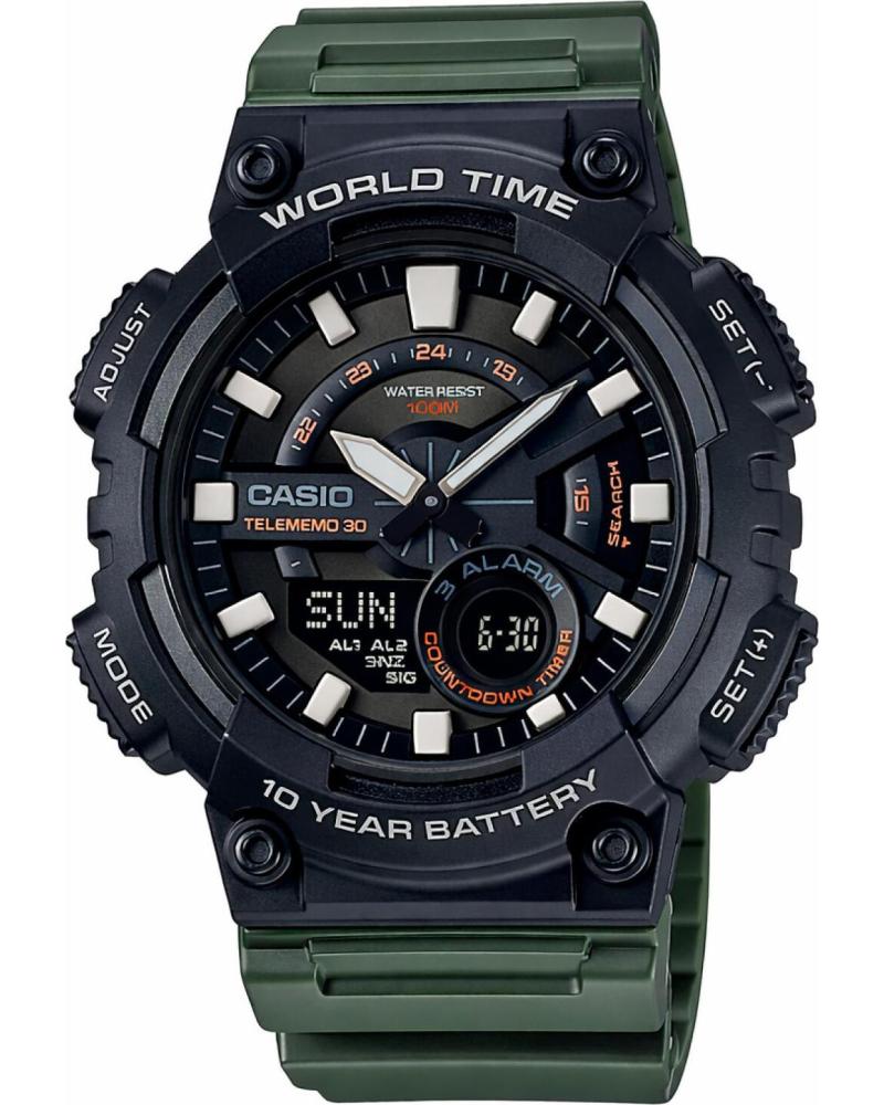 CASIO RELOJ AEQ-110W-3A WORLD TIME CON BATERÍA DE 10 AÑOS NEGRO