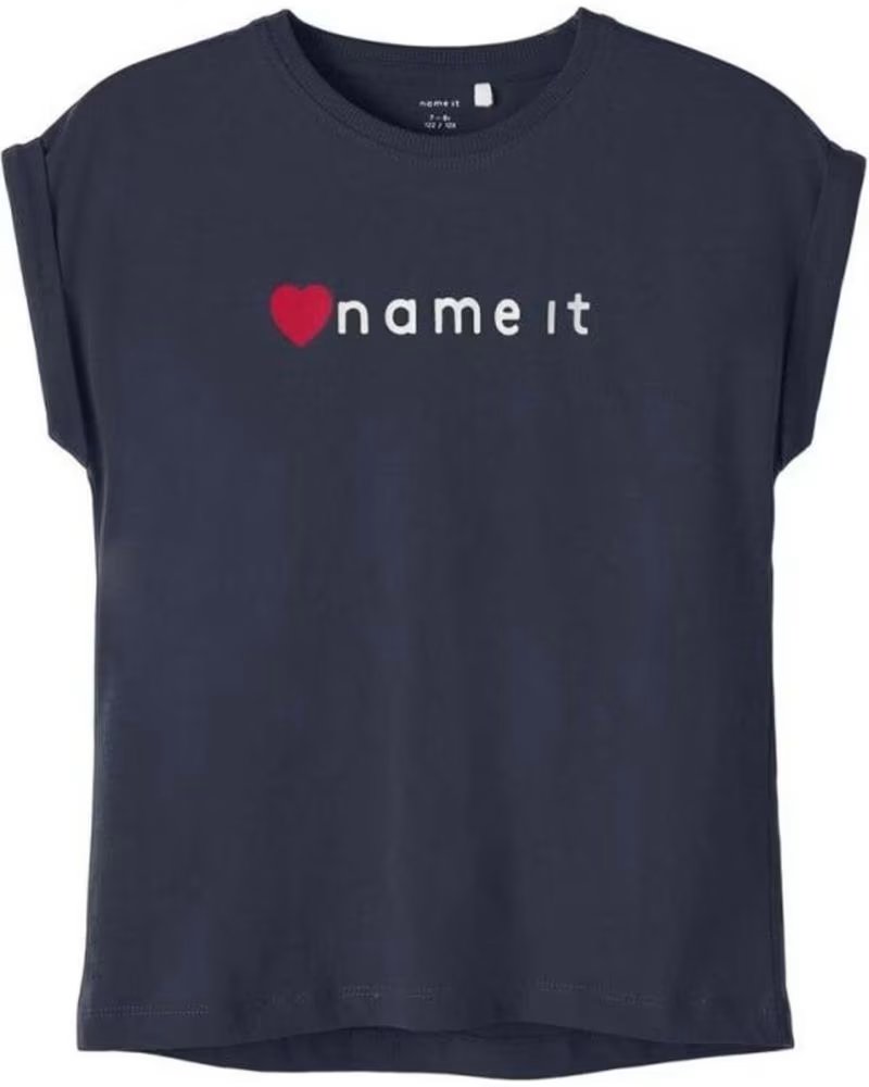 NAME IT SHORT SLEEVE T-SHIRT WITH LOGO AND HEART PRINT AZUL