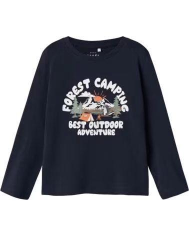 NAME IT LANGARMSHIRT MIT FOREST CAMPING-PRINT AZUL
