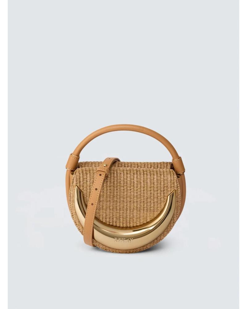 REPLAY BOLSO MUJER CIRCULAR RAFIA FW3003 MARRON CLARO