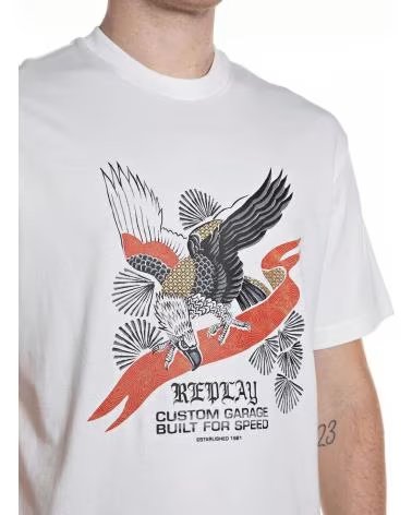 REPLAY KURZARM-T-SHIRT MIT ADLER-PRINT M3430 BLANCO