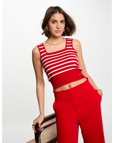 MORGAN TOP DE PUNTO A RAYAS CON TIRANTES ANCHOS ROJO