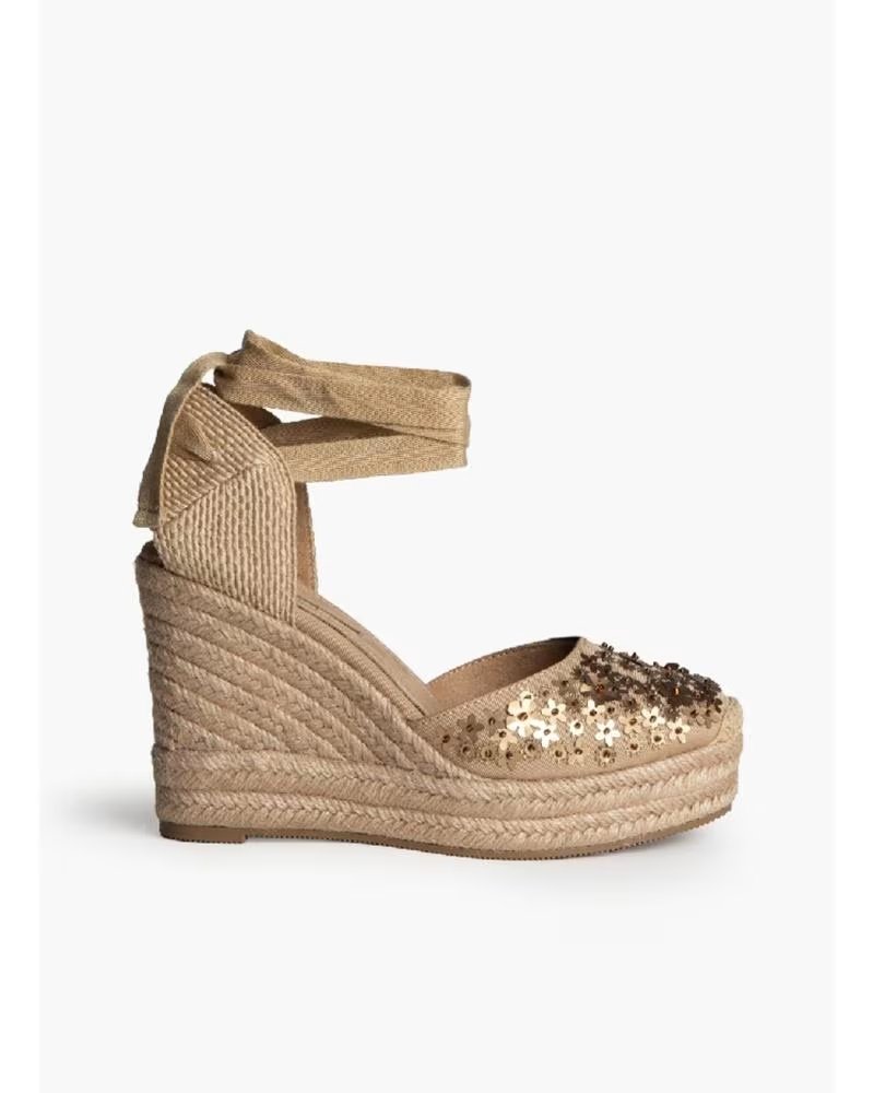 KESLEM WEDGE ESPADRILLE SANDAL WITH SEQUINS M6192 CAMEL