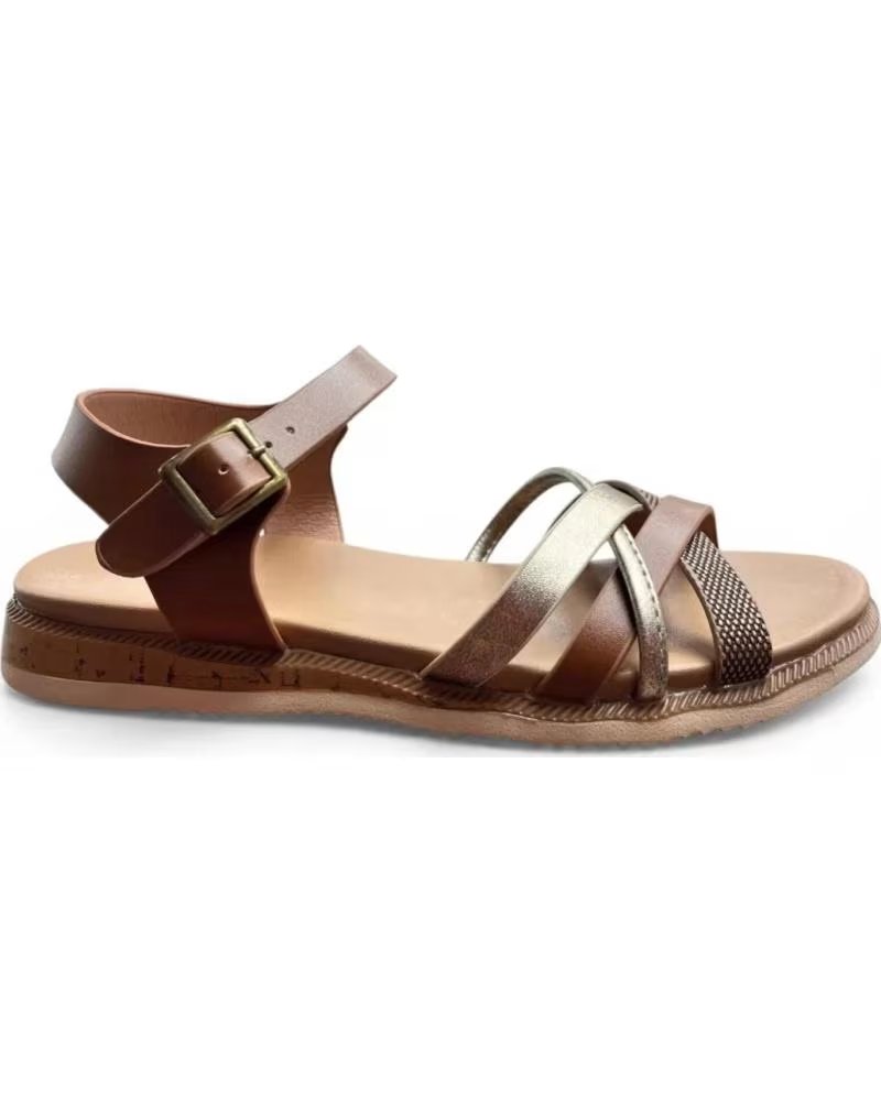 TIMBOS SANDALIA PLANA COMODA DE MUJER CUERO 132629 MARRóN