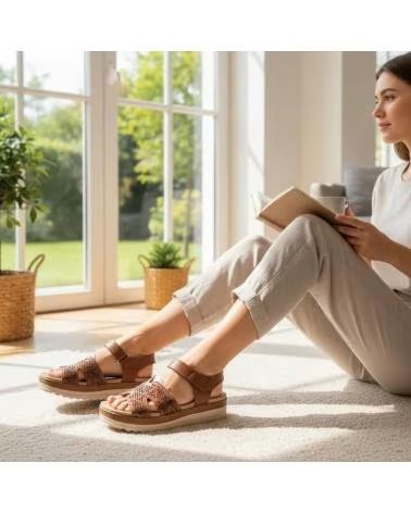 TIMBOS SANDALIA PLATAFORMA COMODA MUJER CUERO 132623 MARRóN