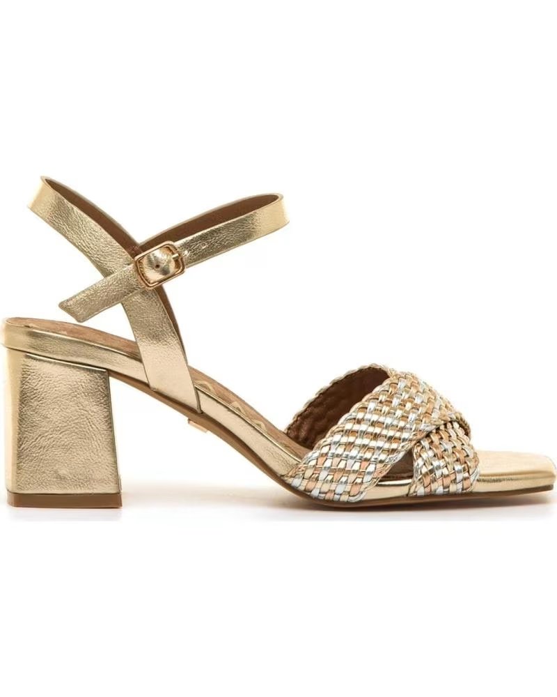 Home-MARIA-MARE-HEELED SANDALS WITH BRAIDED STRAPS AND BUCKLE CLOSURE-GOLD