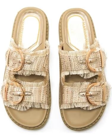 MARIA MARE SANDALIA PLANA CON HEBILLAS Y ACABADO DESFLECADO BEIGE