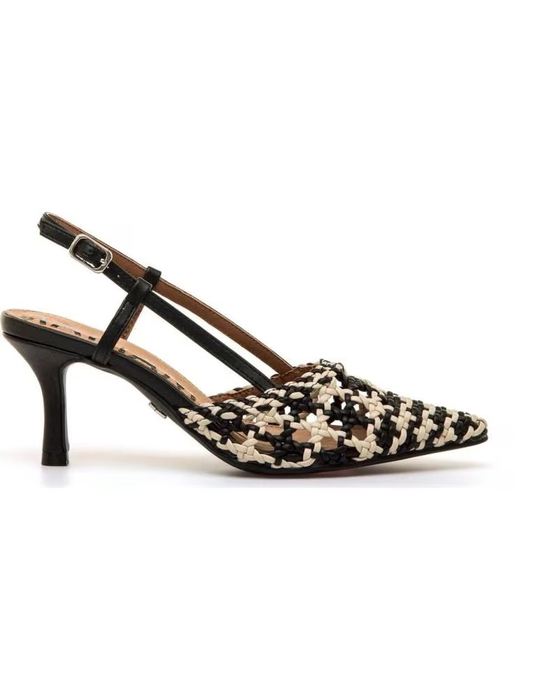 MARIA MARE ESCARPINS SLINGBACK À MOTIF PIED-DE-POULE ET TALON MOYEN NEGRO