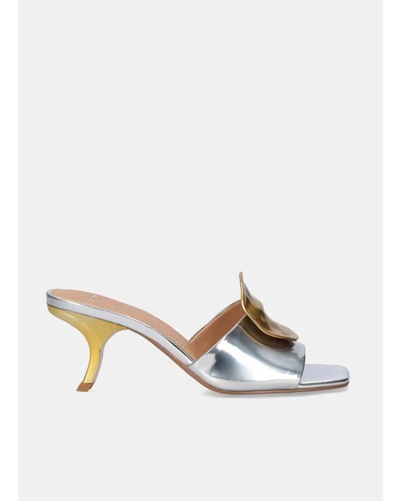 EXE MULE SANDALS WITH METALLIC ORNAMENT AND SCULPTURAL HEEL PLATA