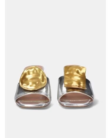 EXE MULE SANDALS WITH METALLIC ORNAMENT AND SCULPTURAL HEEL PLATA