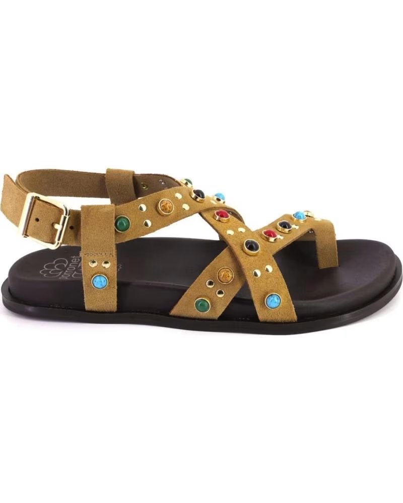 PORRONET SANDALE 3295 EN CUIR AVEC CLOUS CAMEL