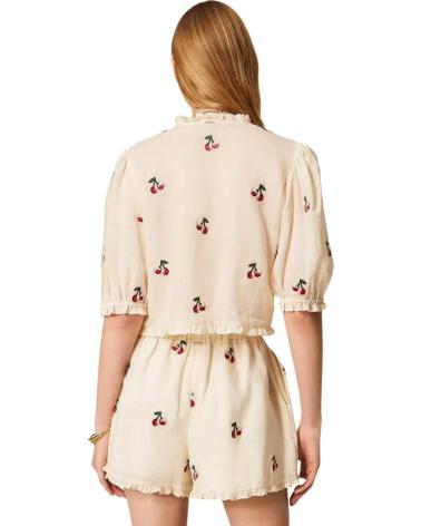 TWINSET CAMISA CON BORDADO DE CEREZAS Y MANGAS ABULLONADAS CRUDO