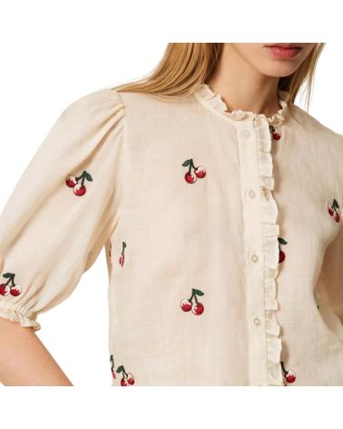 TWINSET CAMISA CON BORDADO DE CEREZAS Y MANGAS ABULLONADAS CRUDO