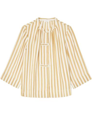 YERSE BLUSA YERSE ESTAMPADO RAYAS VERTICALES CUELLO CAJA MARRON