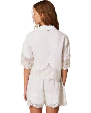 TWINSET CAMISA DE MANGA CORTA CON DETALLES DE ENCAJE BLANCO