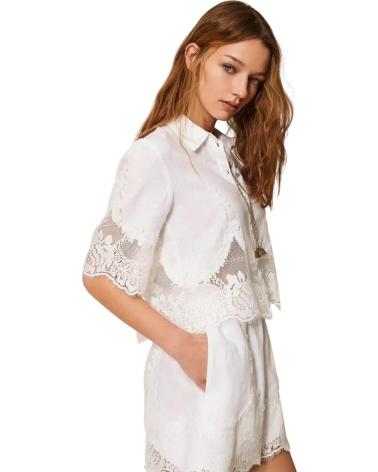 TWINSET CAMISA DE MANGA CORTA CON DETALLES DE ENCAJE BLANCO