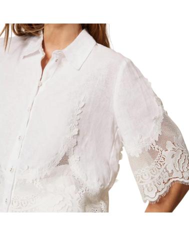 TWINSET CAMISA DE MANGA CORTA CON DETALLES DE ENCAJE BLANCO