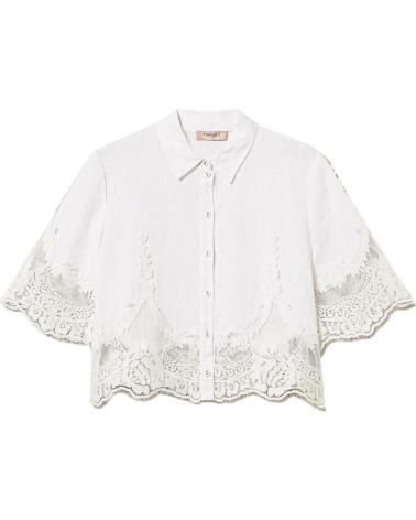 TWINSET CAMISA DE MANGA CORTA CON DETALLES DE ENCAJE BLANCO