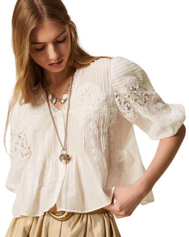 TWINSET BLUSA CALADA CON MANGAS ABULLONADAS BLANCO