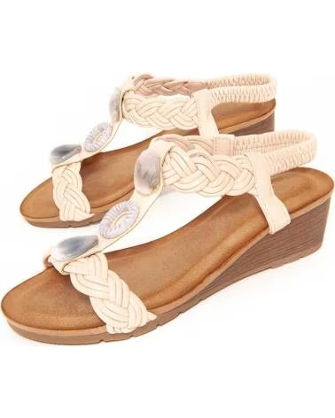 MONTEVITA SANDÁLIA CONFOLI COM CUNHA E DETALHES TRANÇADOS BEIGE