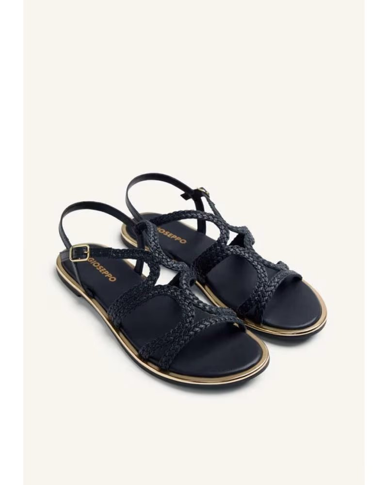 SANDALIAS PLANAS GIOSEPPO NEKUBU 79213 CON TIRAS TRENZADAS NEGRO