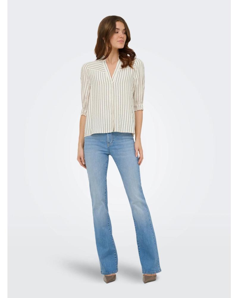 ONLY CAMISA SUSANNA RAYADA CON CUELLO EN V BEIGE