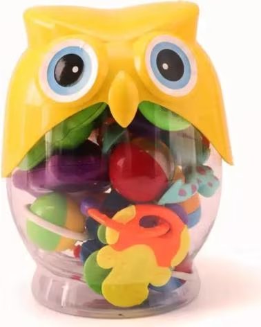 TOY PLANET CONJUNTO DE CHOCALHOS COM ESTOJO EM FORMA DE CORUJA MULTICOLOR
