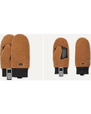 UGG LUVAS SEM DEDOS DE PELE COM PUNHO DE MALHA CAMEL