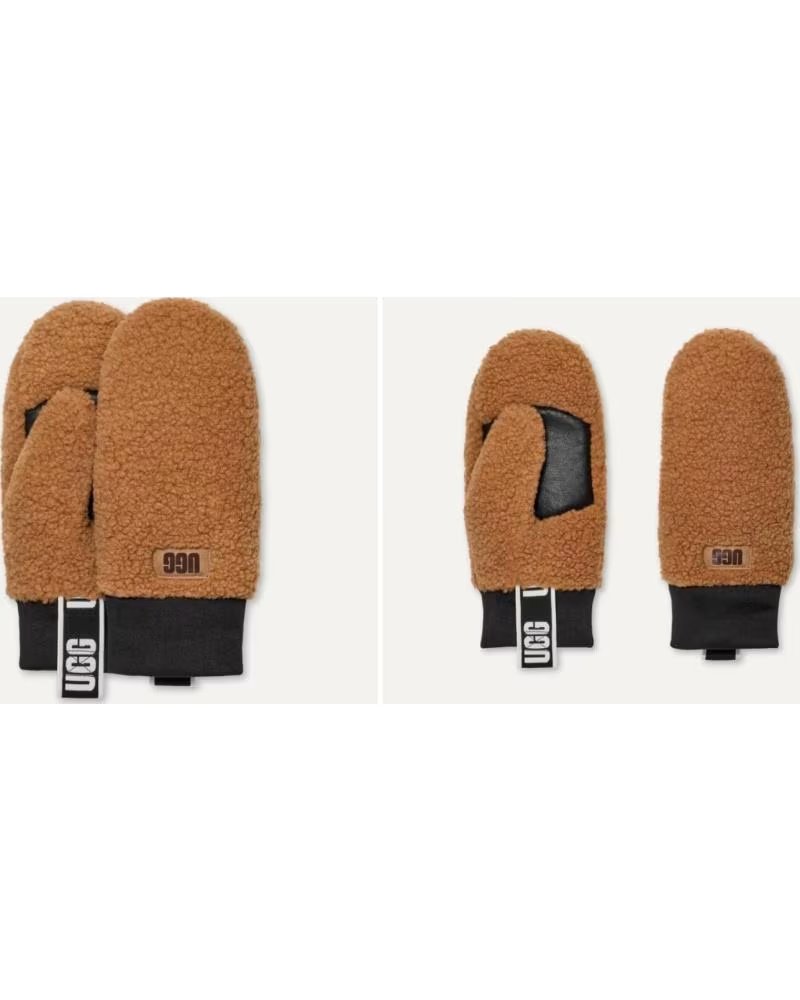 UGG LUVAS SEM DEDOS DE PELE COM PUNHO DE MALHA CAMEL