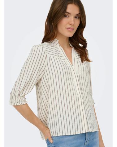 ONLY CAMISA SUSANNA RAYADA CON CUELLO EN V BEIGE