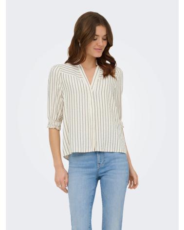 ONLY CAMISA SUSANNA RAYADA CON CUELLO EN V BEIGE