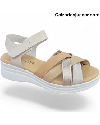 PITILLOS SANDALIAS PLANAS CON TIRAS CRUZADAS Y CIERRE DE VELCRO BEIG