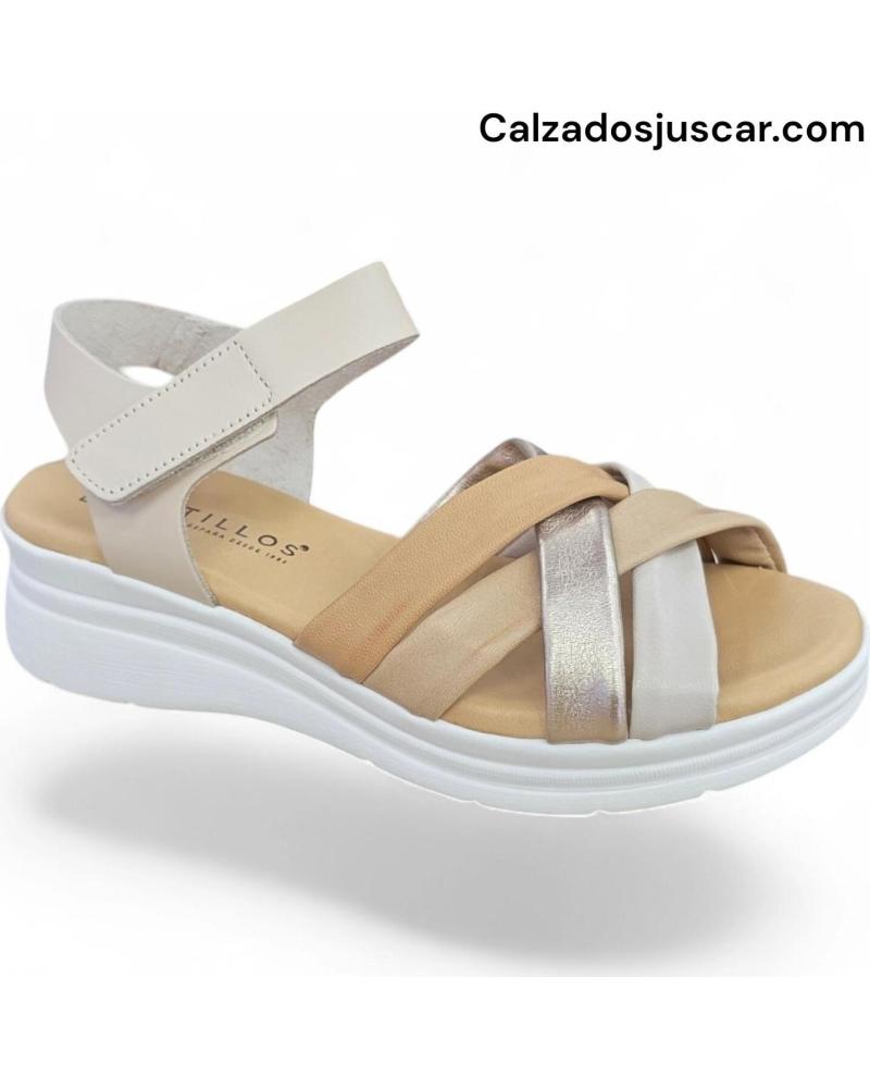 PITILLOS SANDALIAS PLANAS CON TIRAS CRUZADAS Y CIERRE DE VELCRO BEIG