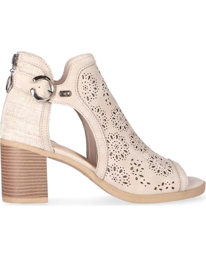 CHIKA10 SANDÁLIA ROSALINDA COM RECORTES E SALTO BLOCO BEIG-BEIGE