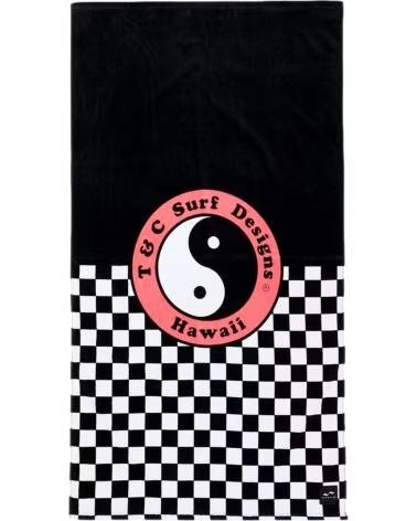 SLOWTIDE TOALLA DE PLAYA T&C SURF DESIGNS HAWAII ESTAMPADO DAMERO NEGRO