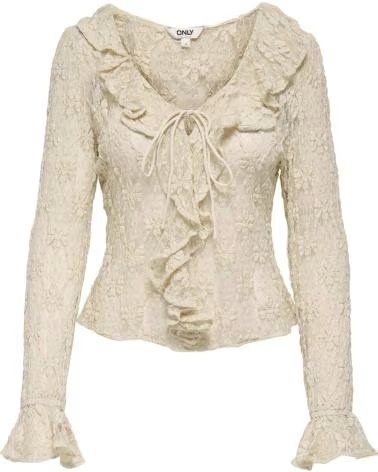 ONLY CAMISA PEARLINA CON VOLANTES BEIG CLARO