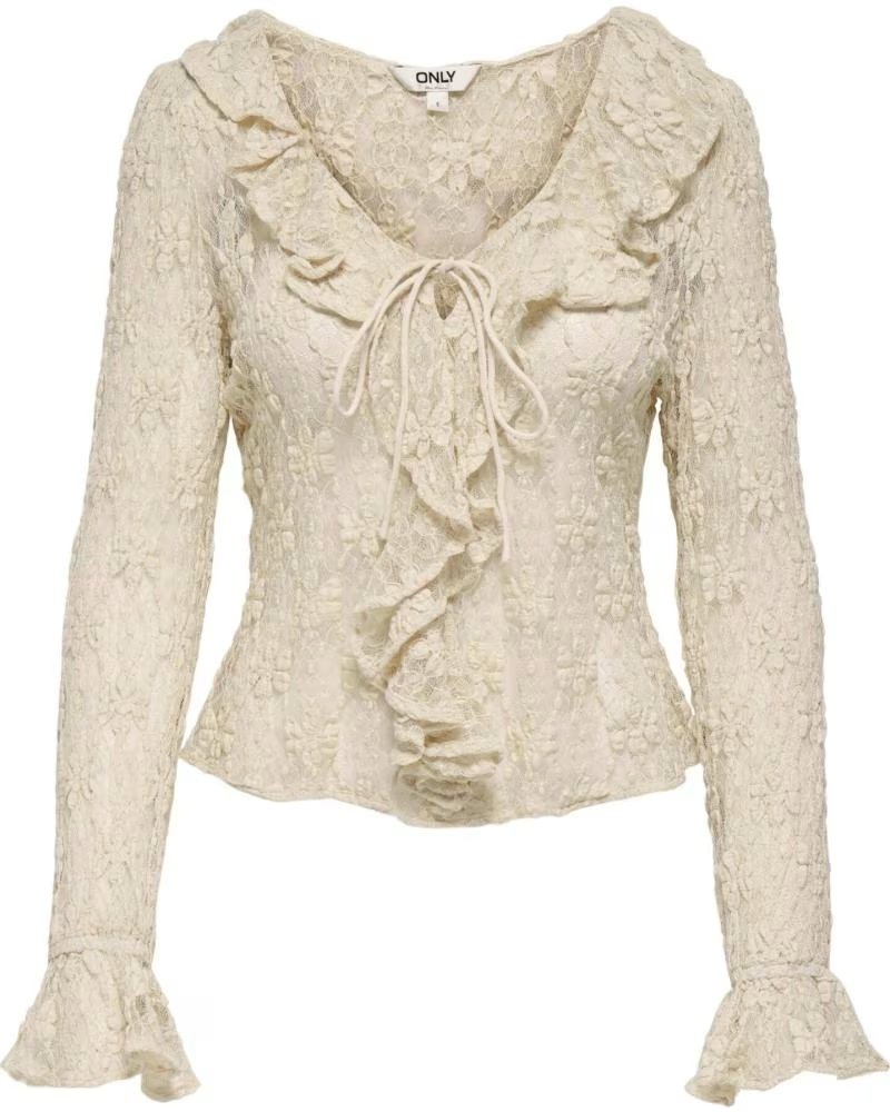 ONLY CAMISA PEARLINA CON VOLANTES BEIG CLARO