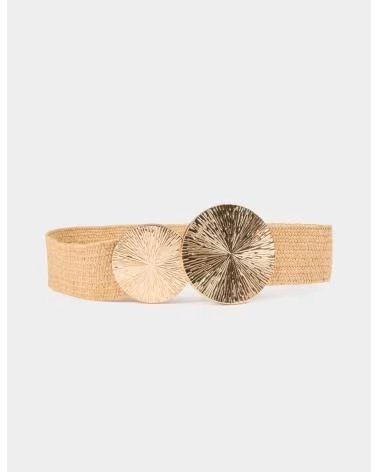 MORGAN CEINTURE ÉLASTIQUE TRESSÉE AVEC DÉTAIL DE BOUCLE CIRCULAIRE BEIGE
