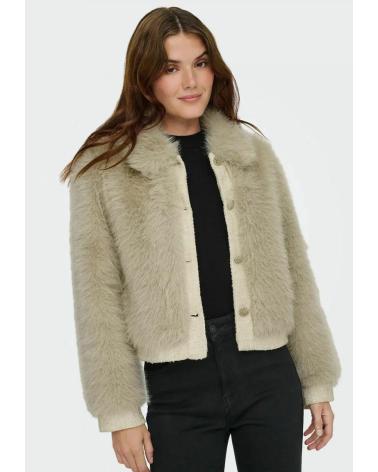 ONLY CHAQUETA DE PELO SINTÉTICO CON BOTONES BEIG CLARO