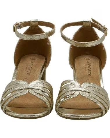 LAPIERCE BLOCKABSATZ-SANDALETTE MIT GEFLOCHTENEN RIEMCHEN UND SCHNALLENVERSCHLUSS ORO