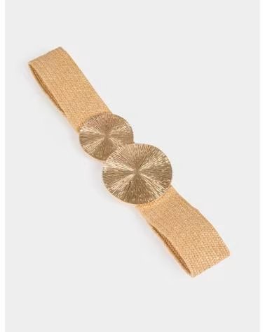 MORGAN CEINTURE ÉLASTIQUE TRESSÉE AVEC DÉTAIL DE BOUCLE CIRCULAIRE BEIGE