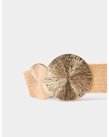 MORGAN CEINTURE ÉLASTIQUE TRESSÉE AVEC DÉTAIL DE BOUCLE CIRCULAIRE BEIGE