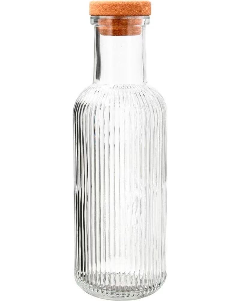 QUID BOUTEILLE EN VERRE CANNELÉ AVEC BOUCHON EN LIÈGE MULTICOLOR