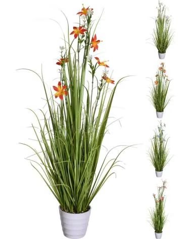 PROGARDEN DEKORATIVE KÜNSTLICHE PFLANZE MIT ORANGEN BLUMEN IM TOPF MULTICOLOR