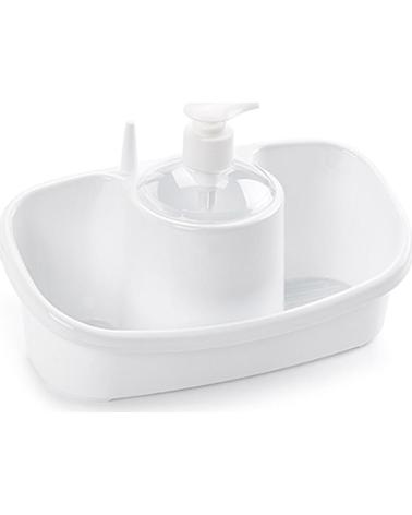 PLASTICFORTE DISPENSADOR DE JABÓN CON ORGANIZADOR INTEGRADO PARA FREGADERO MULTICOLOR