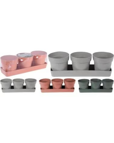 PROGARDEN 3ER SET BLUMENTÖPFE MIT UNTERSETZER MULTICOLOR
