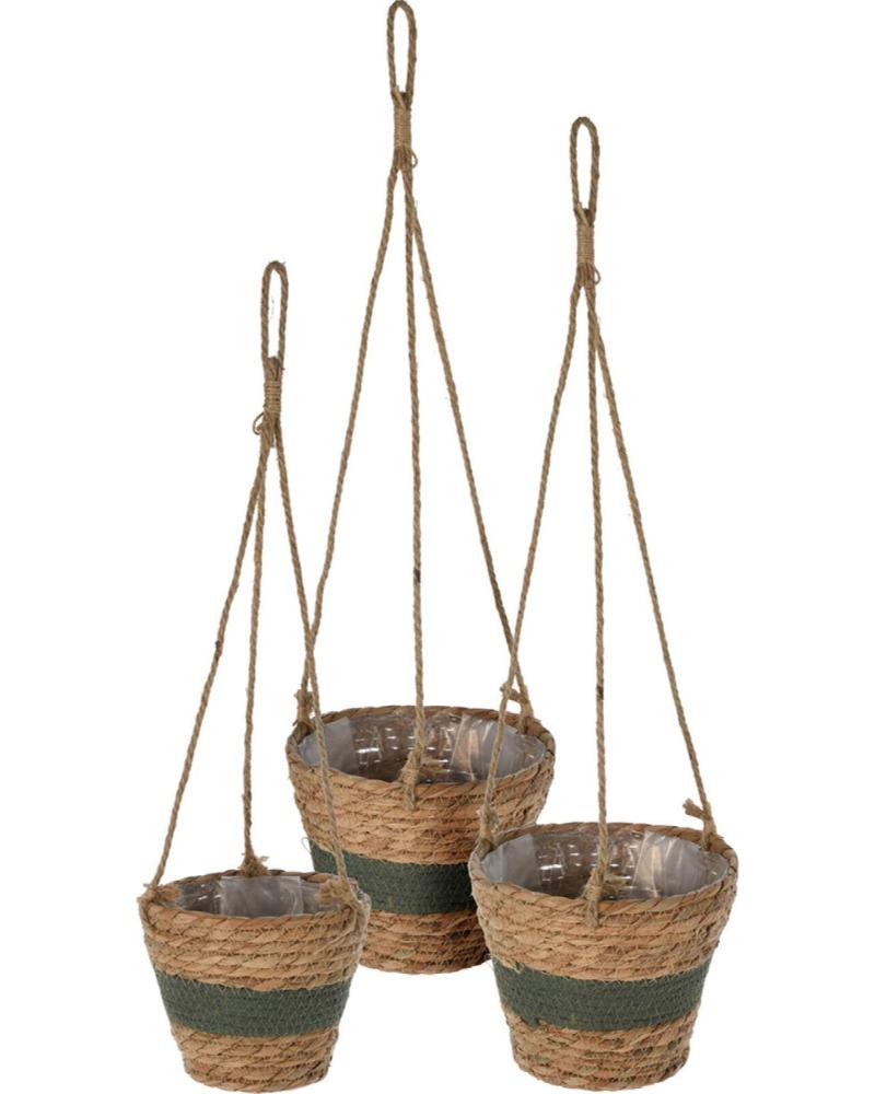 PROGARDEN SET DE 3 MACETEROS COLGANTES DE FIBRAS NATURALES CON DETALLES DECORATIVOS MULTICOLOR